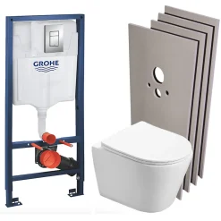 Swiss Aqua Technologies Pack WC Bâti-support + WC SAT Infinitio sans bride, fixation invisible + Plaque chrome + Set d'habillage