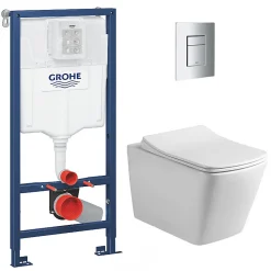Swiss Aqua Technologies Pack WC Bâti-support + WC sans bride Infinitio Design + Abattant softclose + Plaque chrome
