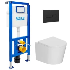Roca Pack WC bâti-support + WC suspendu sans bride Ceramia avec abattant SoftClose + plaque (ROCE14WT06-FR)* Wc Suspendu