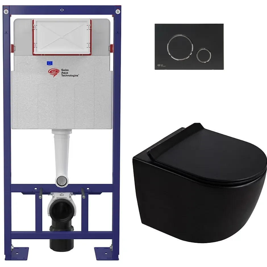 Swiss Aqua Technologies Pack WC bâti-support + WC suspendu sans bride Ceramia PixL avec abattant SoftClose + plaque (STCEPXBMT02-FR)* Wc Suspendu