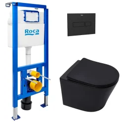Roca Pack WC bâti-support + WC suspendu sans bride Swiss Aqua Technologies avec abattant SoftClose + plaque (ROSTINFBMR02-FR)* Wc Suspendu