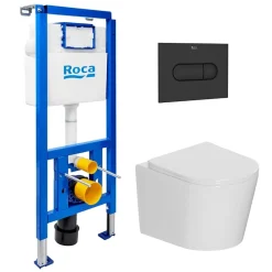 Roca Pack WC bâti-support + WC suspendu sans bride Ceramia avec abattant SoftClose + plaque (ROCE14WT03-FR)* Wc Suspendu