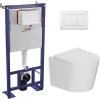 Swiss Aqua Technologies Pack WC bâti-support autoportant + WC suspendu sans bride + abattant SoftClose + plaque blanche (SMRTCETOR270)* Wc Suspendu