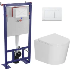 Swiss Aqua Technologies Pack WC bâti-support autoportant + WC suspendu sans bride + abattant SoftClose + plaque blanche (SMRTCETOR270)* Wc Suspendu