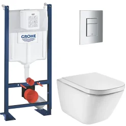 Grohe Pack WC bâti-support autoportant Rapid SL + WC suspendu Roca avec abattant SoftClose + plaque chrome (GRRROGAWR03-U)* Wc Suspendu