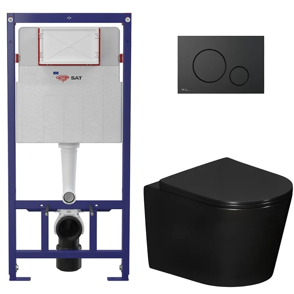 Swiss Aqua Technologies Pack WC bâti-support léger 112 cm ECO 2L + WC suspendu Ceramia + plaque noir mat (STECE14BMT01-FR)* Wc Suspendu