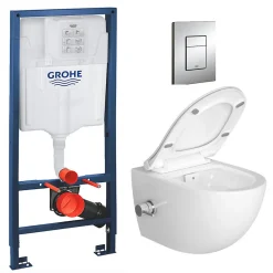 Swiss Aqua Technologies Pack WC Bâti-support Rapid SL + WC sans bride avec fonction bidet thermostatique + Plaque chrome* Wc Suspendu