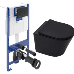 Villeroy & Boch Pack WC Bâti-support sol mur + WC SAT Infinitio sans bride + Abattant SoftClose + Plaque (VCNBLINFI4)