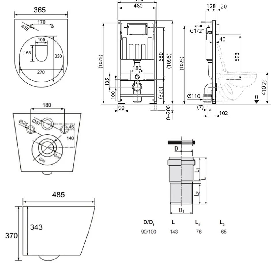 Villeroy & Boch Pack WC Bâti-support sol mur + WC SAT Infinitio sans bride + Abattant SoftClose + Plaque (VCNBLINFI4)