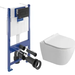 Villeroy & Boch Pack WC bâti-support sol-mur + WC sans bride Ceramia PixL avec abattant SoftClose + plaque noir (VBCEPXWT01-FR)