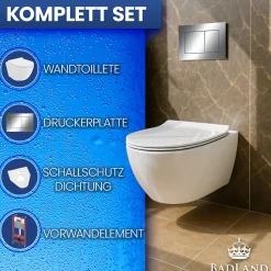 Badland Pack WC Bâti-support TECEbase + WC Rolo blanc + tapis d'isolation acoustique + plaque chrome