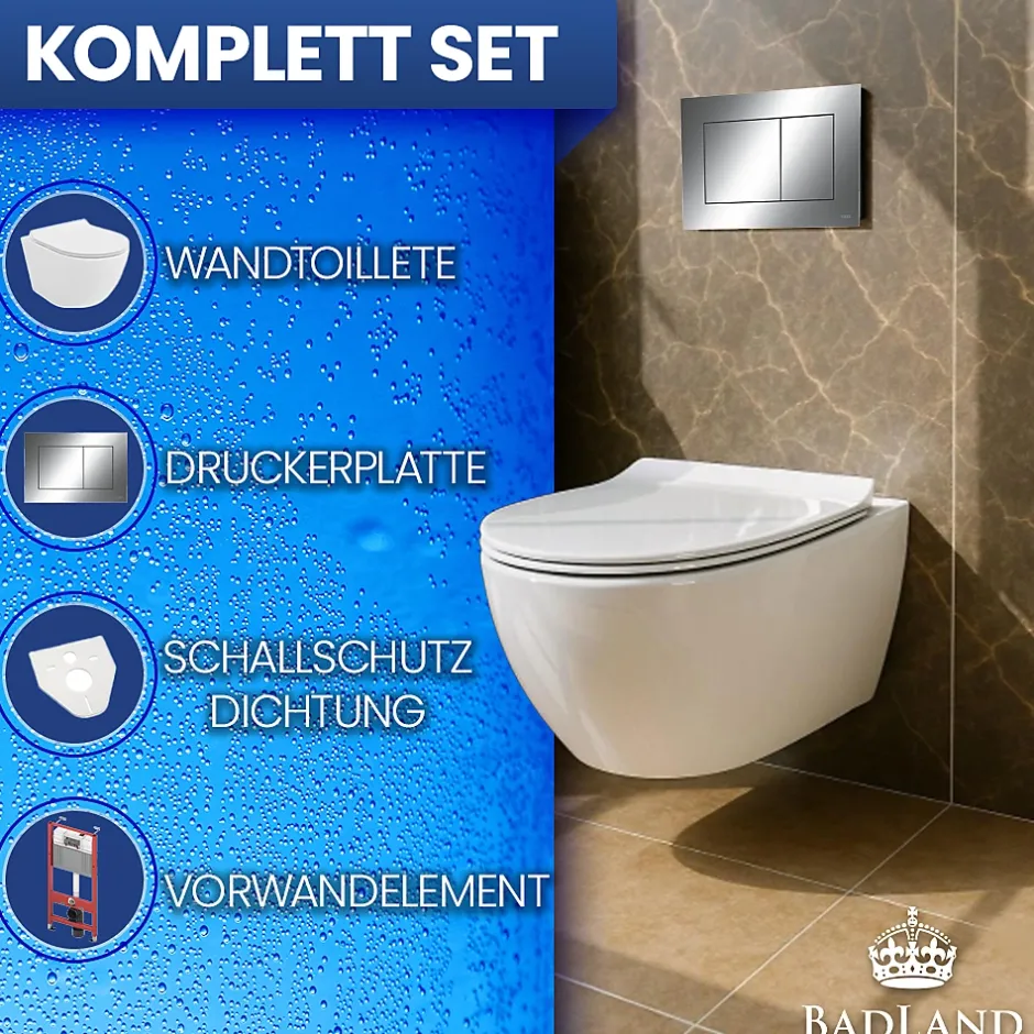 Badland Pack WC Bâti-support TECEbase + WC Rolo blanc + tapis d'isolation acoustique + plaque chrome