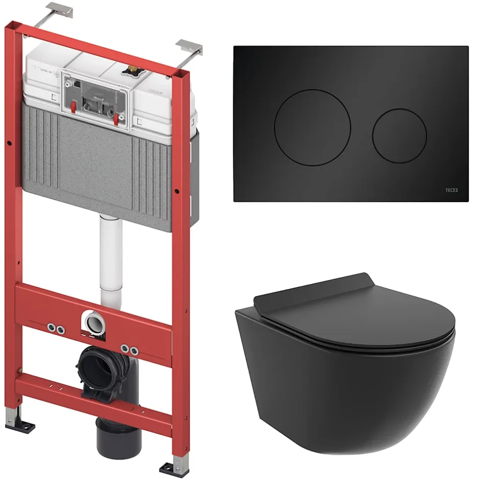 Badland Pack WC Bâti-support TECEbase + WC Rolo noir + tapis d'isolation acoustique + plaque noir* Wc Suspendu