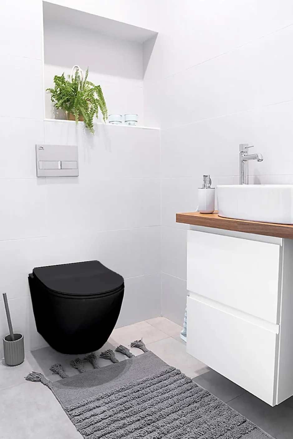 Badland Pack WC Bâti-support TECEbase + WC Rolo noir + tapis d'isolation acoustique + plaque noir* Wc Suspendu