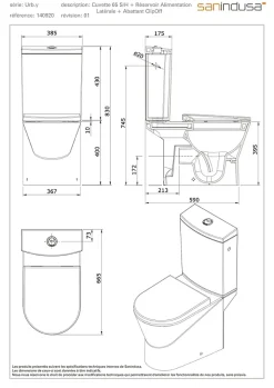 Sanindusa Pack WC cuvette+réservoir+abattant+fixations UrbY 65 caréné évacuation arrière alim. chasse d'eau par le côté blanc* Wc À Poser