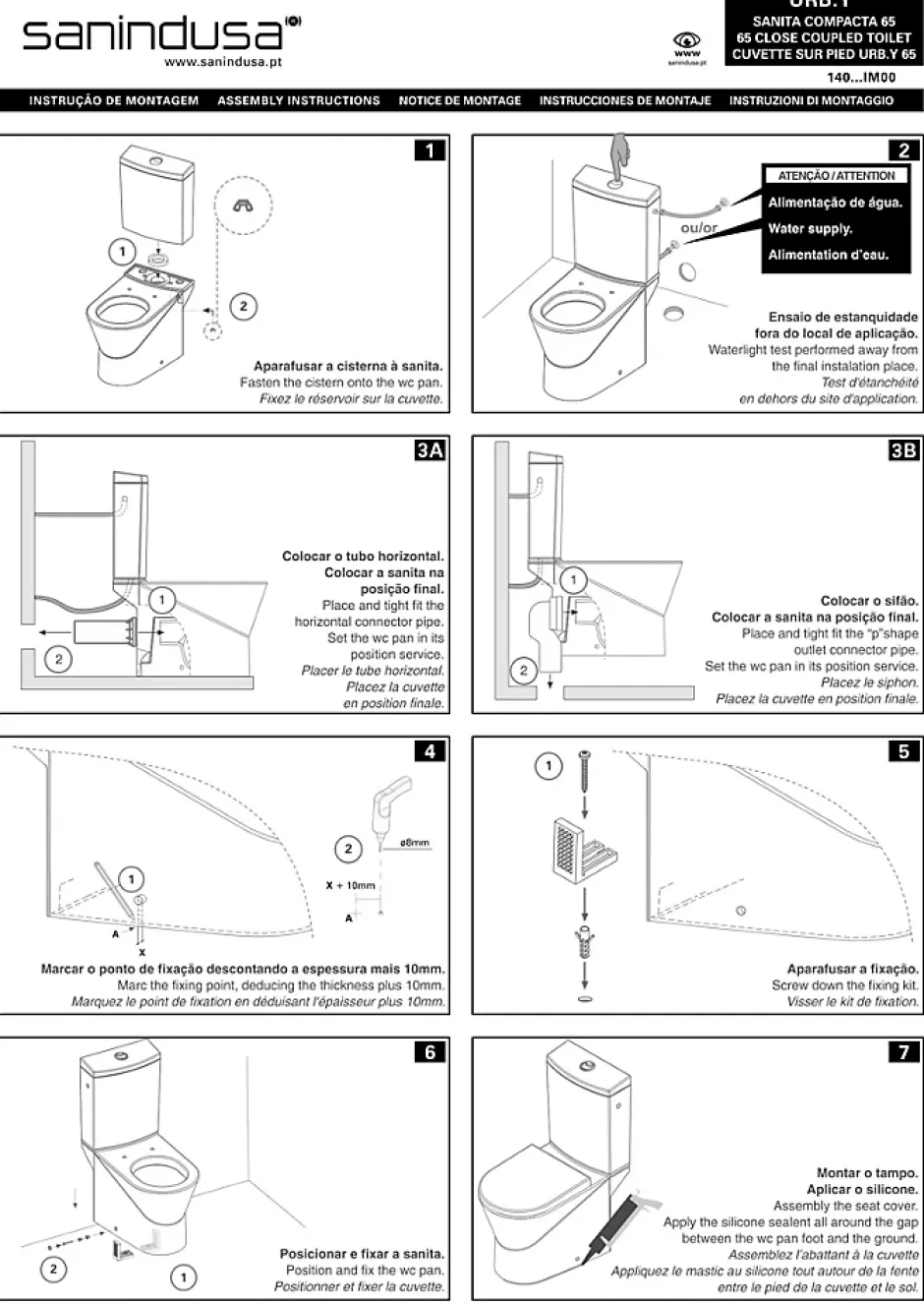 Sanindusa Pack WC cuvette+réservoir+abattant+fixations UrbY 65 caréné évacuation arrière alim. chasse d'eau par le côté blanc* Wc À Poser