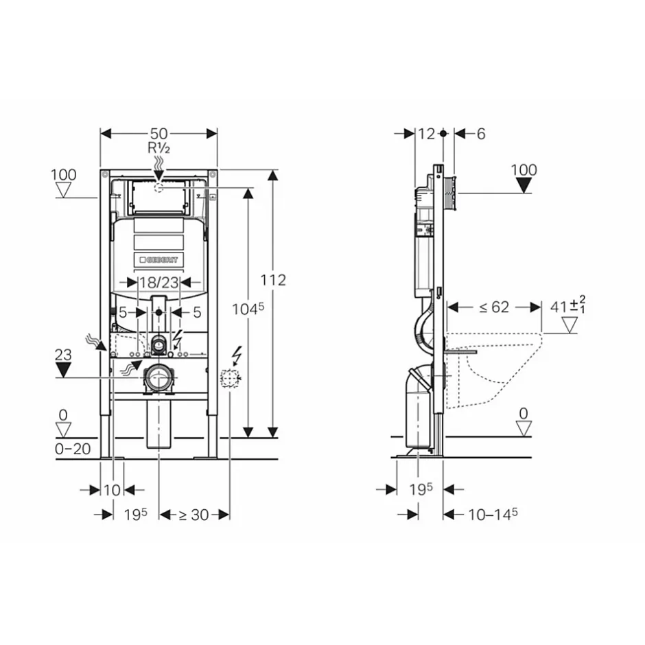 Geberit Pack WC UP320 + Cuvette sans bride Mesto Square + Plaque Sigma Blanc