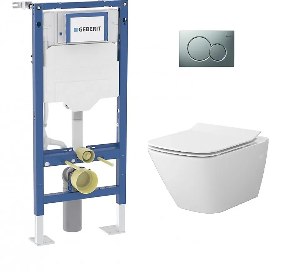 Geberit Pack WC UP320 + Cuvette sans bride Mesto Square + Plaque Chromé Mat* Wc Suspendu