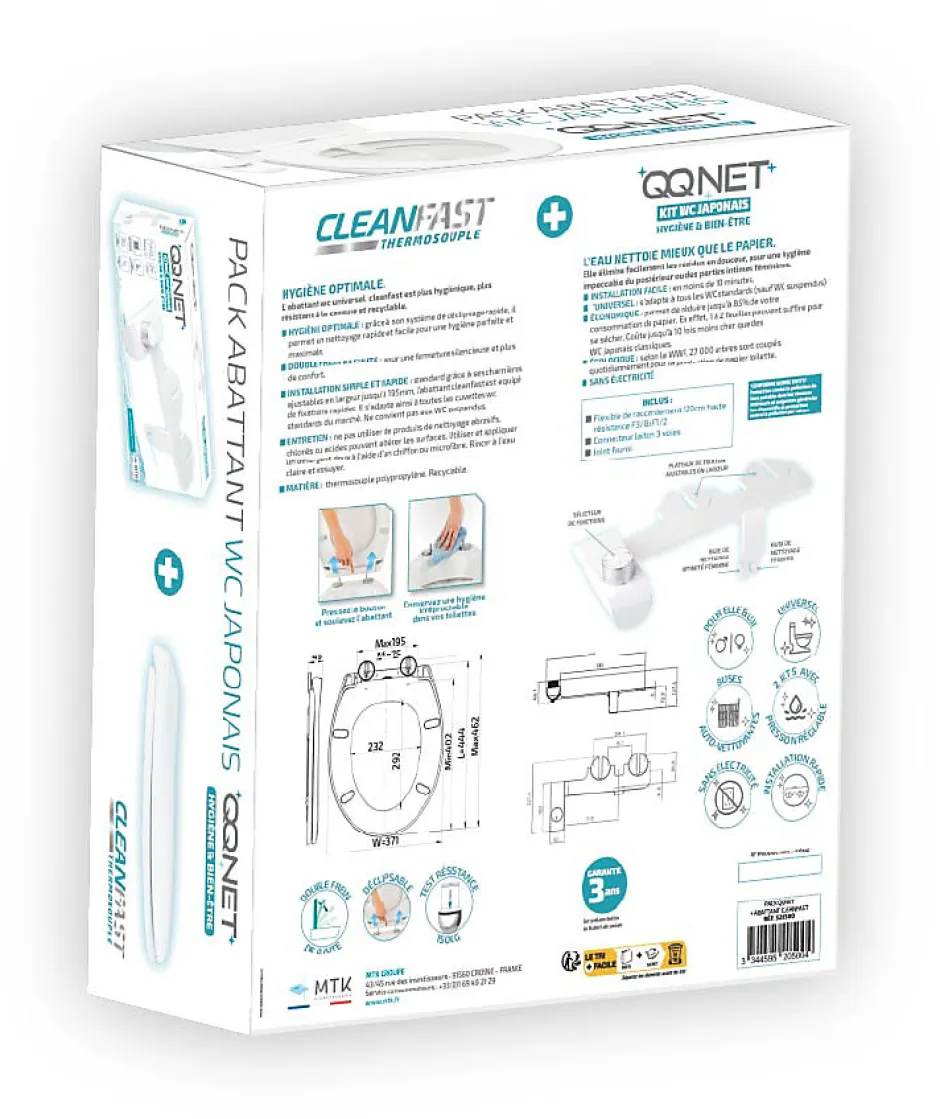 MTK Pack WC japonais : abattant + kit lavant - Hygiène parfaite sans électricité - QQ Net Cleanfast* Wc Japonais