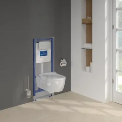 Villeroy & Boch Pack WC sans bride VILLEROY ET BOCH Avento + Bâti support + abattant frein de chute + plaque chromée mat + Tabouret blanc* Wc Suspendu