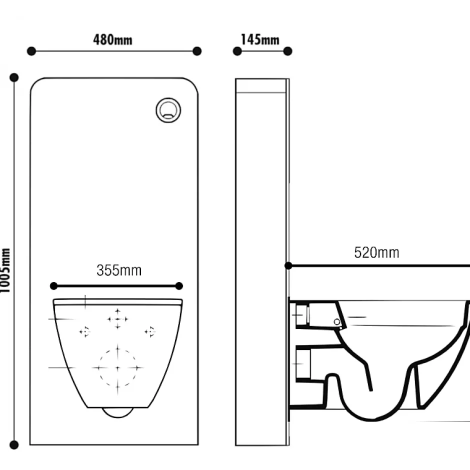 Planète Bain Pack WC suspendu avec bâti Verre blanc + Cuvette suspendue sans bride et abattant slim* Wc Suspendu