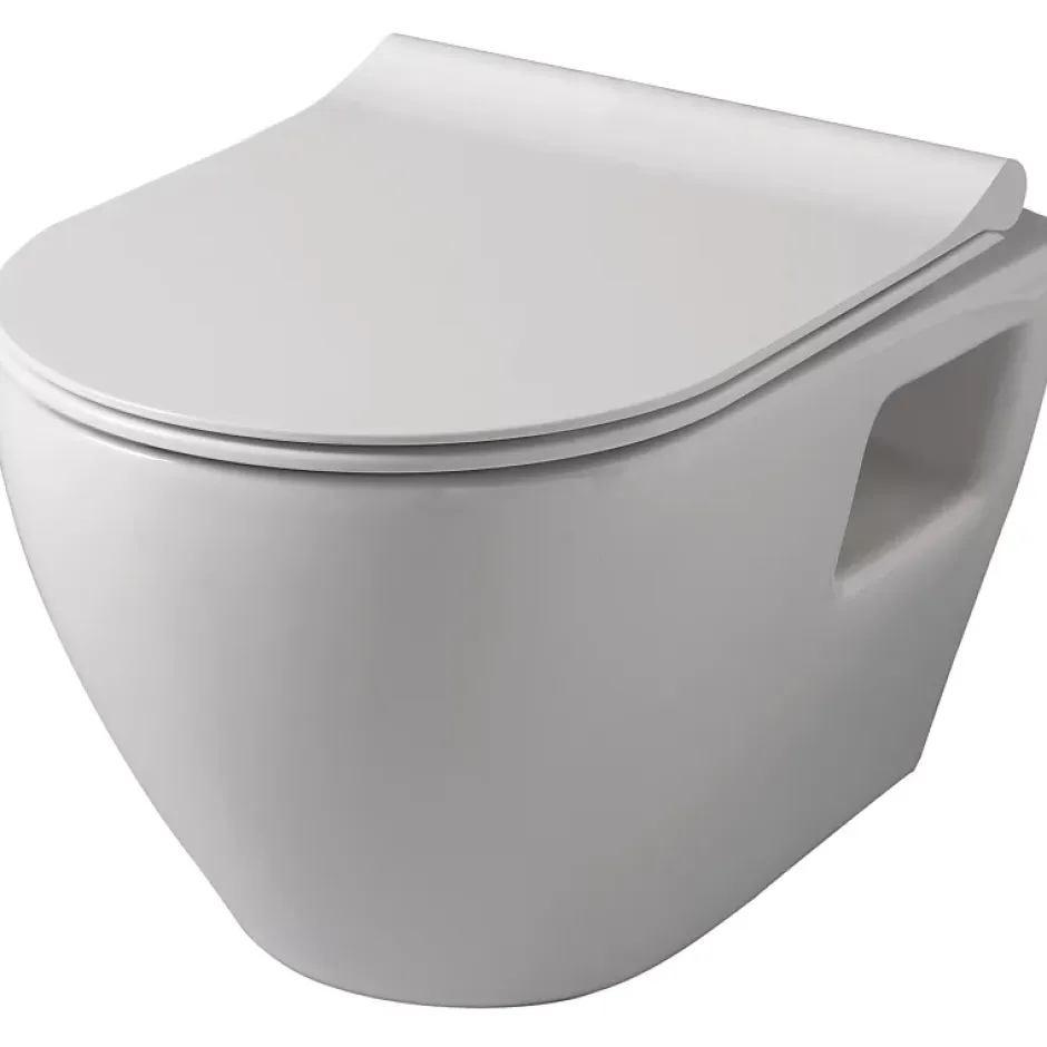 Planète Bain Pack WC suspendu avec bâti Verre blanc + Cuvette suspendue sans bride et abattant slim* Wc Suspendu