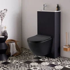 Planète Bain Pack WC suspendu avec lave-mains intégré + cuvette gain de place sans bride corolla Noir mat* Wc Suspendu