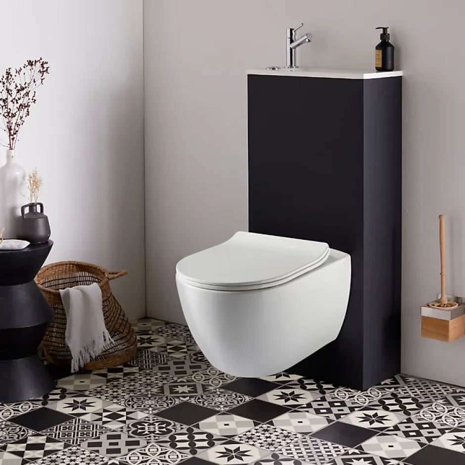 Planète Bain Pack WC suspendu avec lave-mains intégré + cuvette sans bride fixations invisibles Ceres