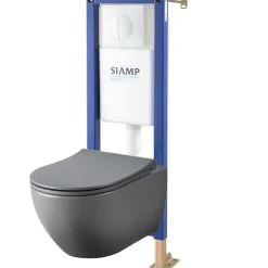 Planète Bain Pack WC suspendu bati siamp universel + cuvette sans bride grise knidos* Wc Suspendu