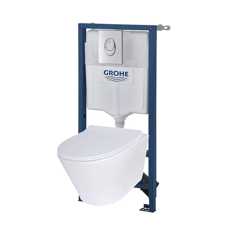 Grohe Pack WC suspendu blanc cuvette sans bride Fuerte et bâti-support sol et mur* Wc Suspendu