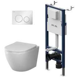 Am.Pm Europe Pack WC suspendu bâti mural et cuvette Plaque Round Blanche Pack WC Bati-support AM.PM X-Joy S* Wc Suspendu
