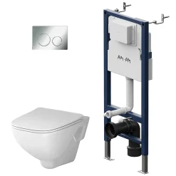 Am.Pm Europe Pack WC suspendu bâti mural et cuvette Plaque Round Chrome Pack WC Bati-support AM.PM X-Joy