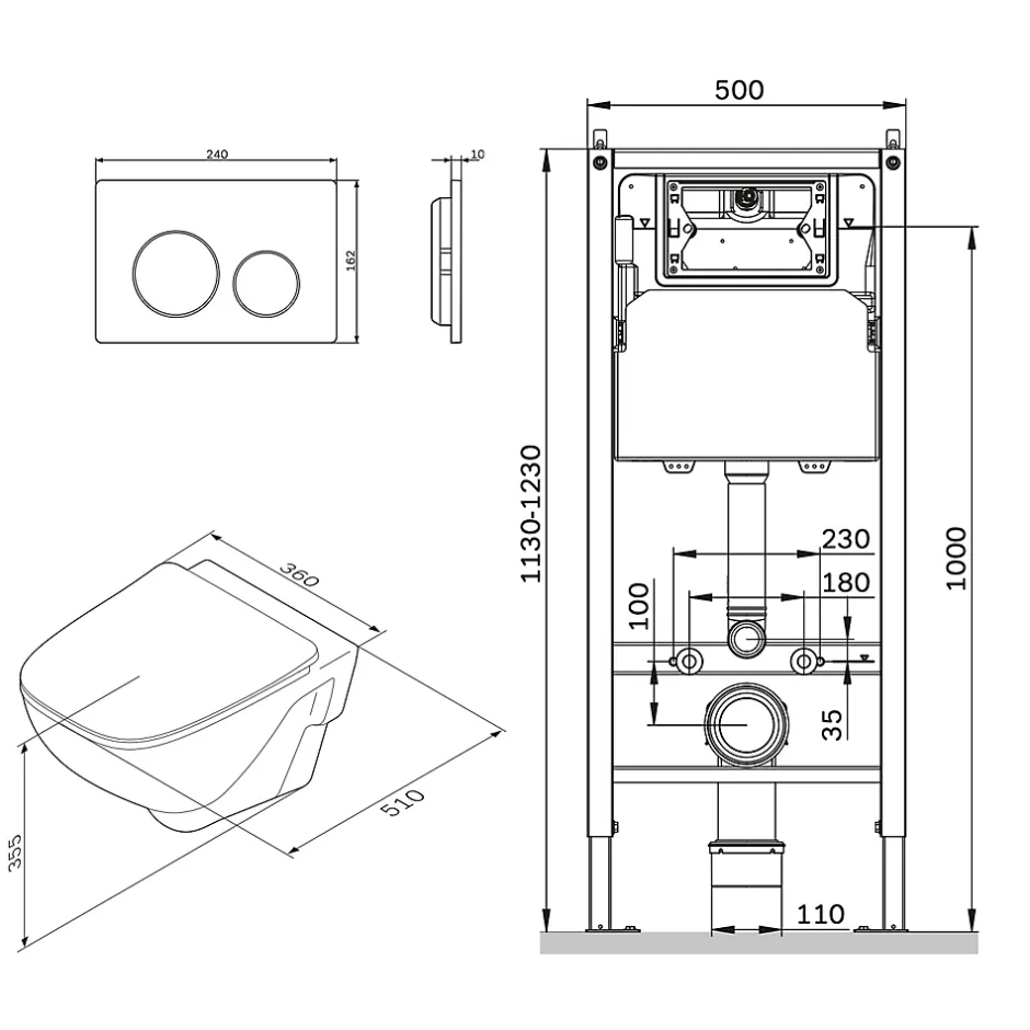 Am.Pm Europe Pack WC suspendu bâti mural et cuvette Plaque Round Chrome Pack WC Bati-support AM.PM X-Joy