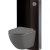 Planète Bain Pack WC suspendu gain de place bâti mural verre noir + cuvette sans bride gris mat corolla* Wc Suspendu