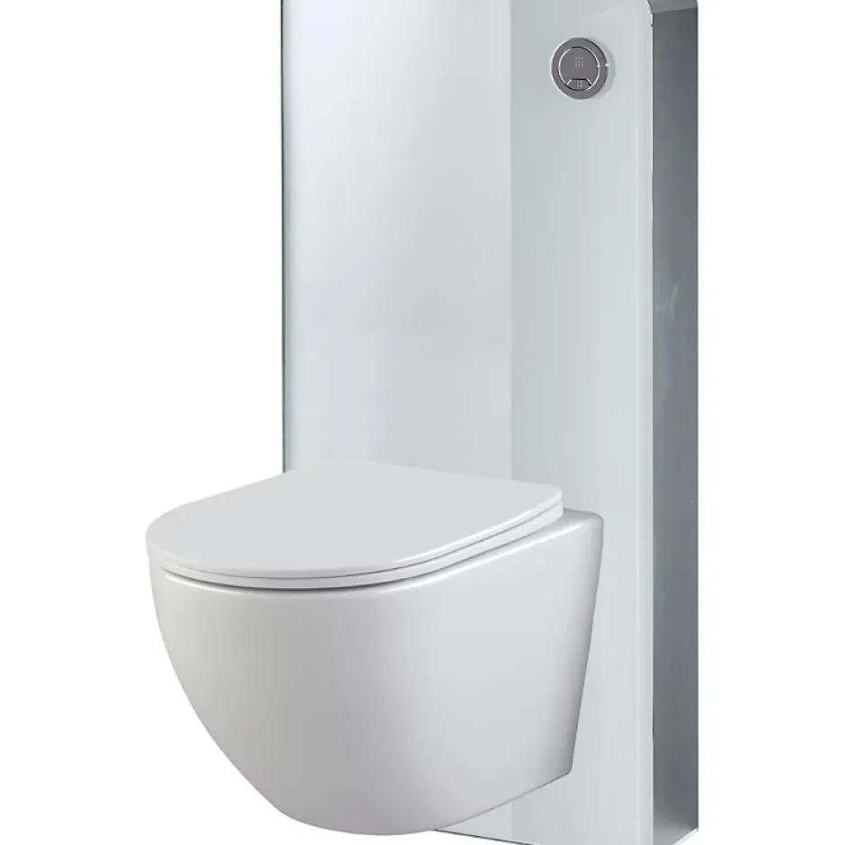 Planète Bain Pack WC suspendu gain de place bâti mural verre blanc + cuvette sans bride Corolla* Wc Suspendu