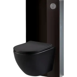 Planète Bain Pack WC suspendu gain de place bâti mural verre noir + cuvette sans bride noir mat corolla* Wc Suspendu