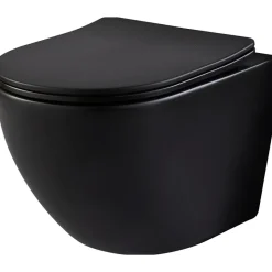 Planète Bain Pack WC suspendu gain de place bâti mural verre noir + cuvette sans bride noir mat corolla* Wc Suspendu