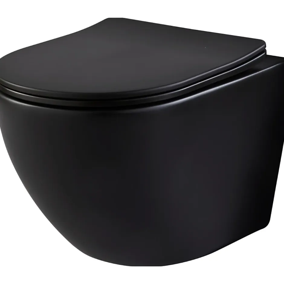 Planète Bain Pack WC suspendu gain de place bâti mural verre noir + cuvette sans bride noir mat corolla* Wc Suspendu