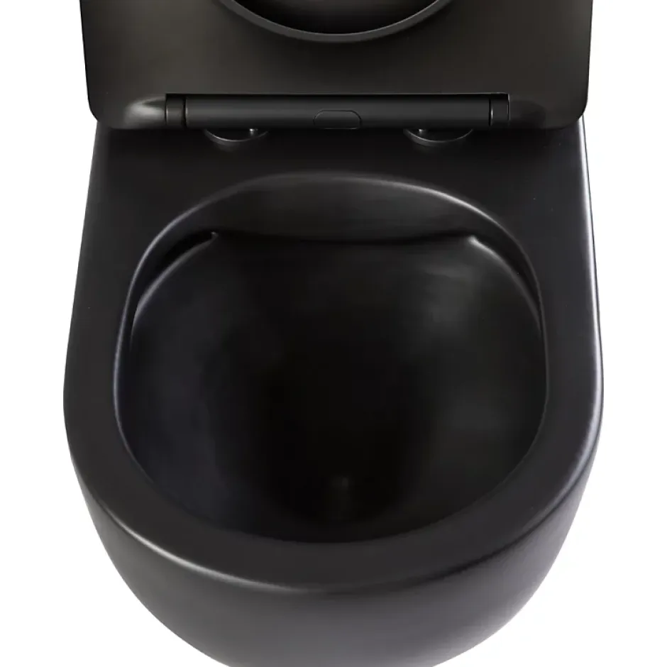 Planète Bain Pack WC suspendu gain de place bâti mural verre noir + cuvette sans bride noir mat corolla* Wc Suspendu
