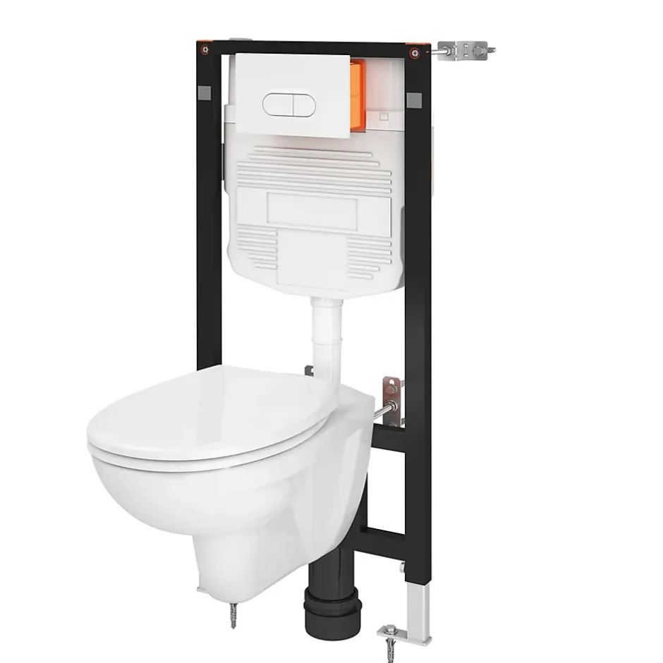 GoodHome Pack WC suspendu Lagon, en porcelaine vitrifiée avec abattant + bâti-support universel,
