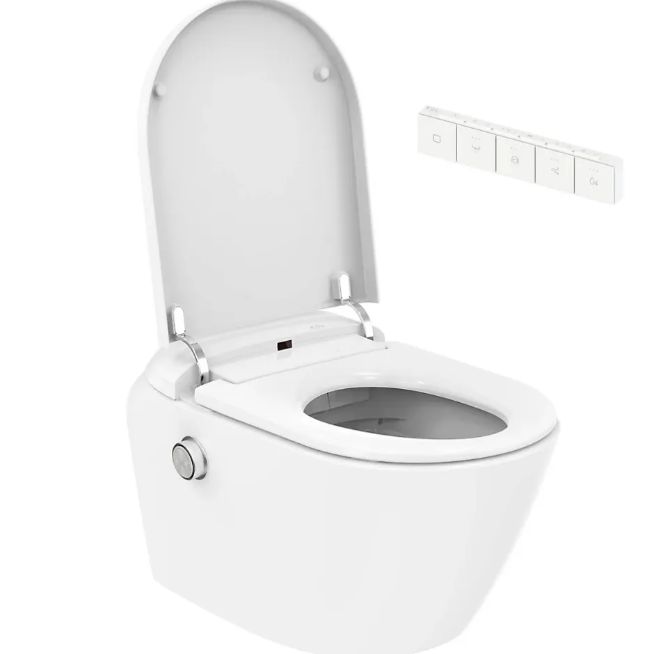 SFA Pack WC suspendu lavant avec cuvette sans bride, LED et télécommande, Saniwash