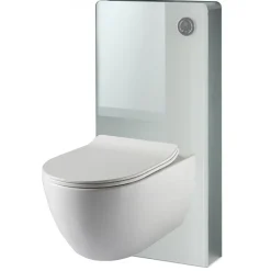 Planète Bain Pack WC suspendu mural en verre blanc et cuvette carénée sans bride CERES
