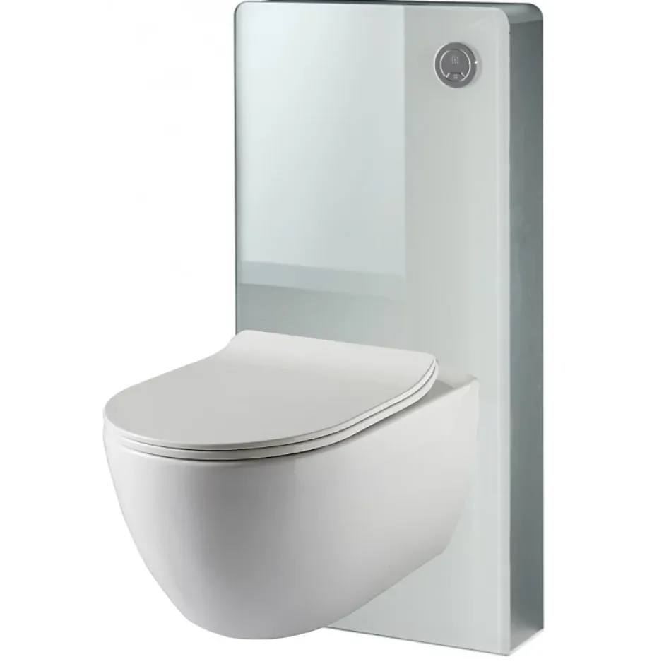 Planète Bain Pack WC suspendu mural en verre blanc et cuvette carénée sans bride CERES