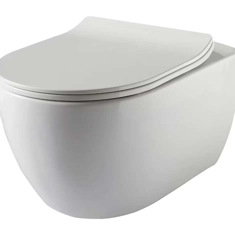 Planète Bain Pack WC suspendu mural en verre blanc et cuvette carénée sans bride CERES