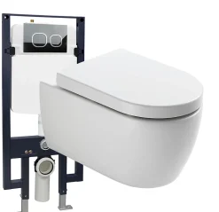 Bernstein Pack WC suspendu NT2039 blanc brillant, abattant Soft-Close avec bâti-support G3008 + plaque de déclenchement noir mat Modèle 4111* Wc Suspendu