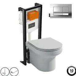 Jacob Delafon Pack WC suspendu sans bride Elite + bâti-support + plaque Chrome + accessoires