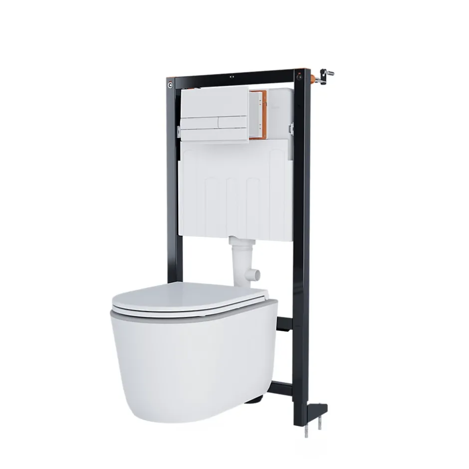 GoodHome Pack WC suspendu sans bride Luvia avec bâti-support sol et mur autoportant Silgo