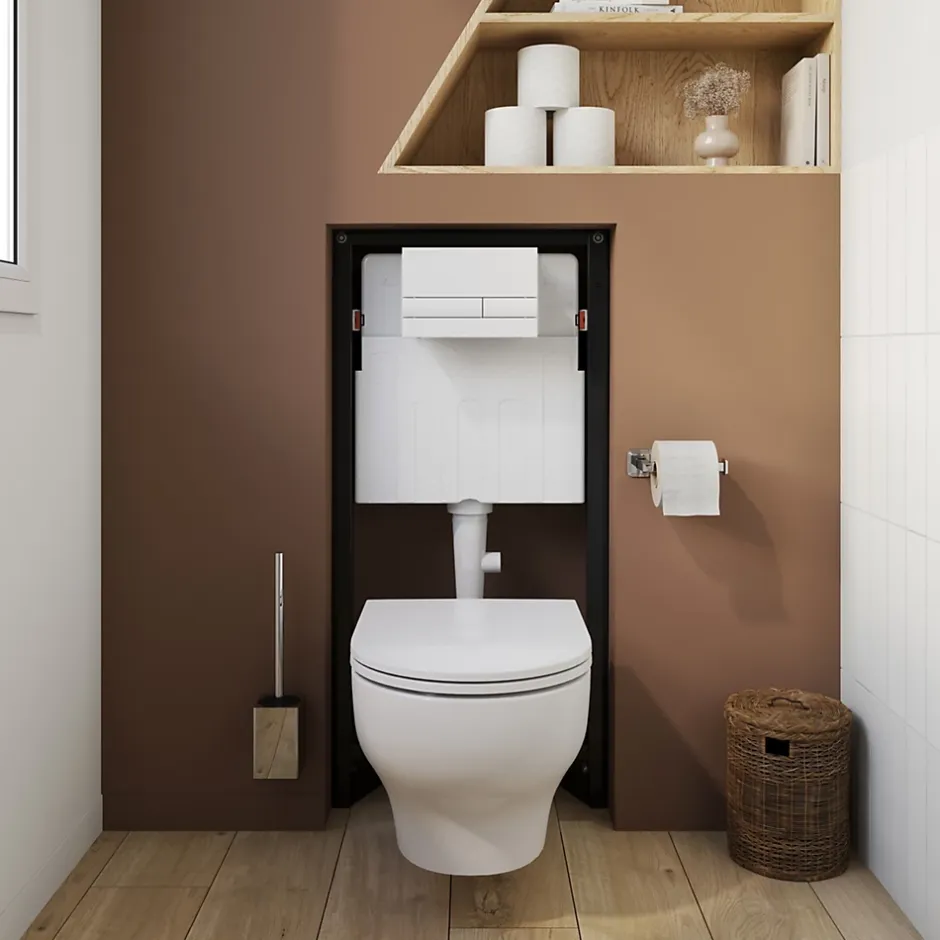 GoodHome Pack WC suspendu sans bride Luvia avec bâti-support sol et mur autoportant Silgo