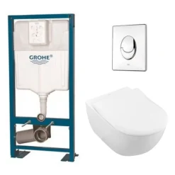 Villeroy & Boch Pack wc suspendu sans bride VILLEROY ET BOCH Subway 2.0 + abattant + plaque chromée + bâti Grohe* Wc Suspendu
