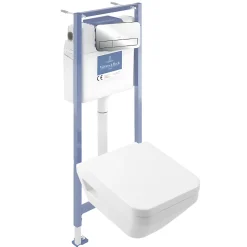Villeroy & Boch Pack WC suspendu sans bride Architectura Twistflush e3 rectangle+bâti-support sol et mur+plaque chrome brillant* Wc Suspendu